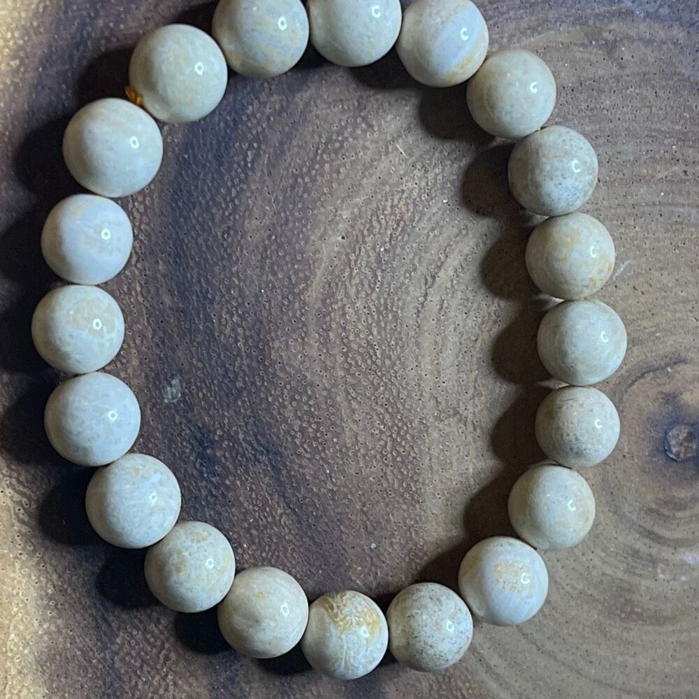 Coral jade off white 8mm 7.5” ONE beaded stretch bracelet new crystal beads hand